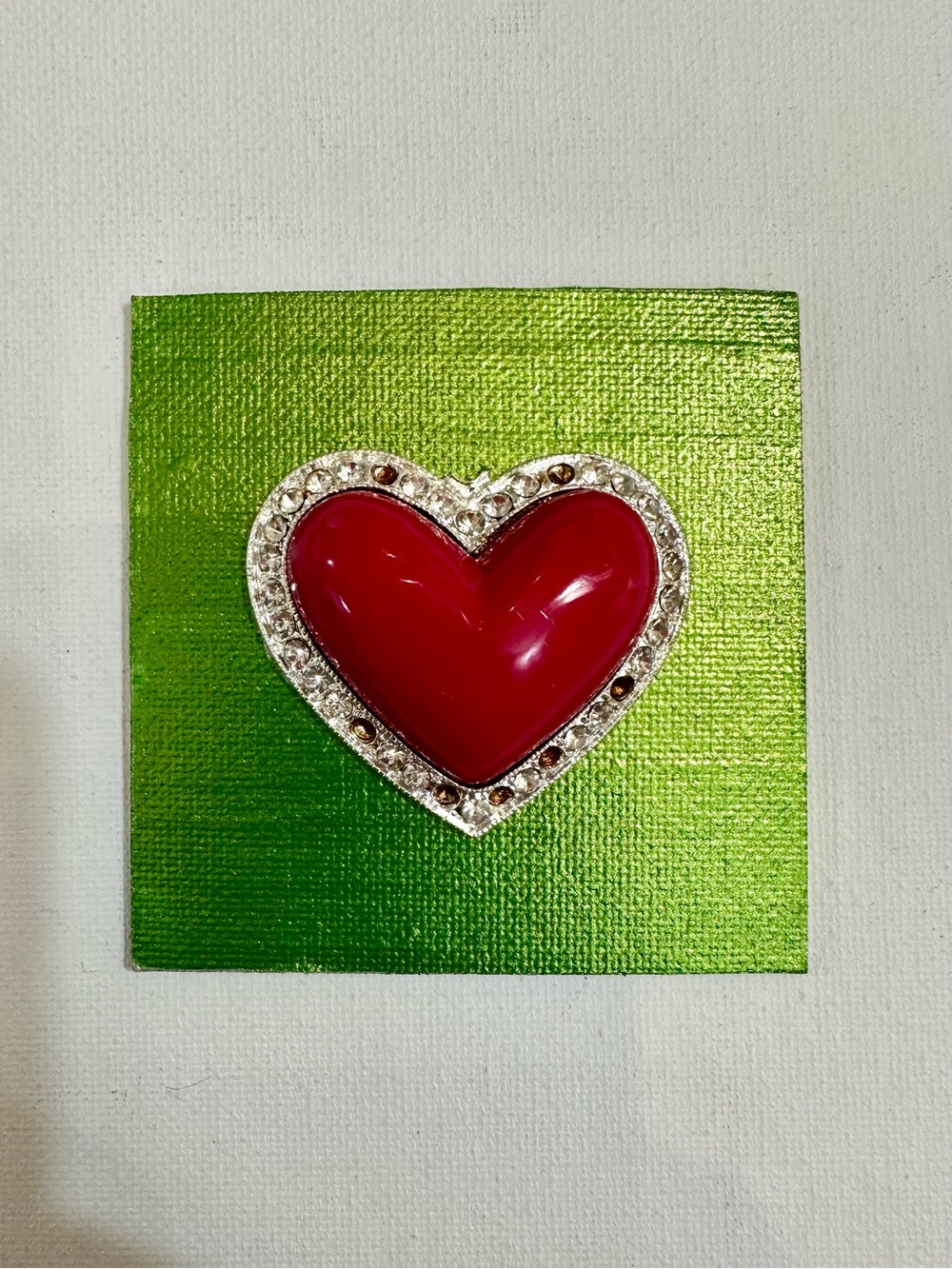 Handmade Pink Heart Rhinestone Mixed Media Magnet 3x3